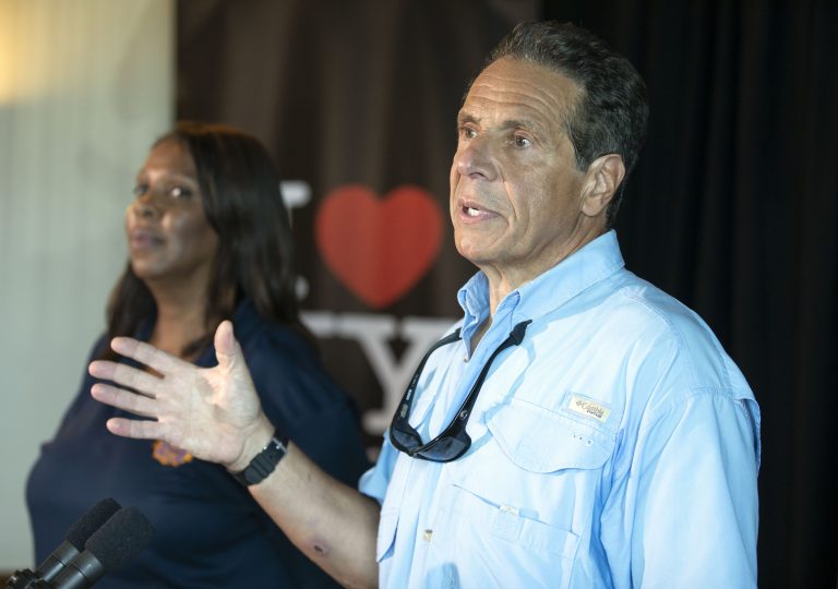 August 1, 2019 - Oswego, NY -  Governor Andrew M. Cuomo and Attorney General Letitia "Tish" James fish on Lake Ontario near Oswego.  (Mike Groll/Office of Governor Andrew M. Cuomo)