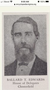18Ballard T Edwards House of Delegates VirginiaPedro JohnsonOnondaga CountyMy 4th great grandfather was one of the first African American representatives in Congress representing Powhatan county of Virginia soon after the civil War. He served one term. From 1869-1871 I believe.