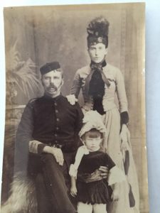 22Picture Taken in Ireland Circa 1901Brendan MooneyOnondaga CountyMy grandmother, Kathleen Reilly, and her parents Patrick Cunningham (dressed in the uniform of the Irish Constabulary) and his wife Elizabeth Meehan. Grannie was 3 then. Elizabeth died soon thereafter off TB and Da married Mary Burke. Grannie shortly after emigrated to America and married Peter Reilly in NY who has escaped English landlord for poaching a rabbit to feed his family .