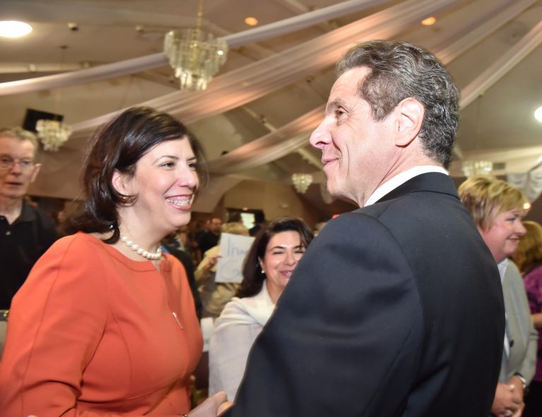 Gov. Andrew Cuomo and his nominee to the New York State Court of Appeals Madeline Singas