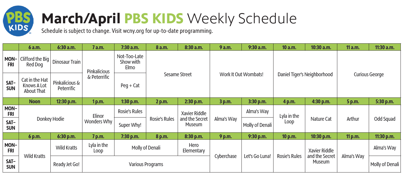 March-April PBS KIDS Schedule