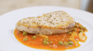 Swordfish with Peas and Tomato Sauce Close Up