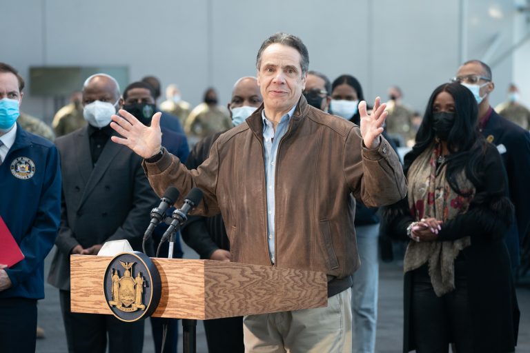 Governor Andrew M. Cuomo  tours a mass vaccination site and make an announcement at the Jacob K. Javits Convention Center in New York, New York.(Photo: Don Pollard/Office of Governor Andrew Cuomo)