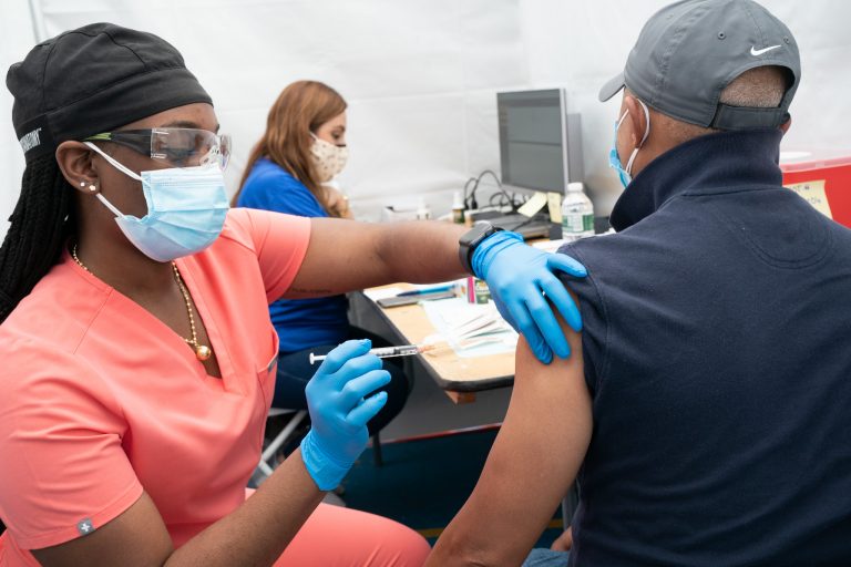 March 19, 2021 - Bronx, NY -A state-run mass vaccination site opens at the Bay Eden Senior Center in the Bronx. (Photo: Don Pollard/Office of the Governor)